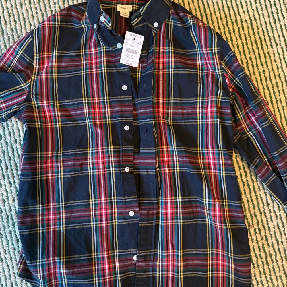 NWT Crewcuts Multicolor Plaid Button Down Shirt boys size 14